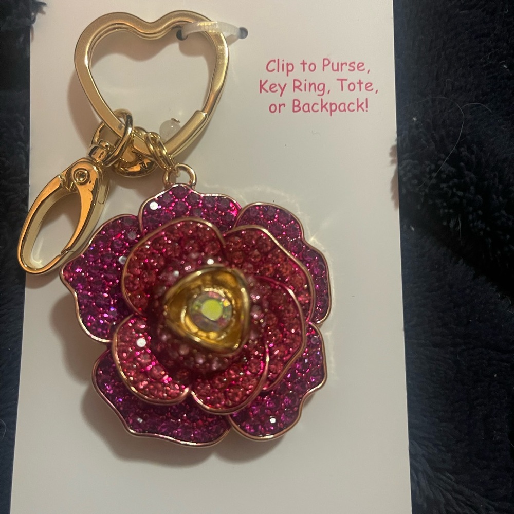 Pink Glitter Flower Keychain